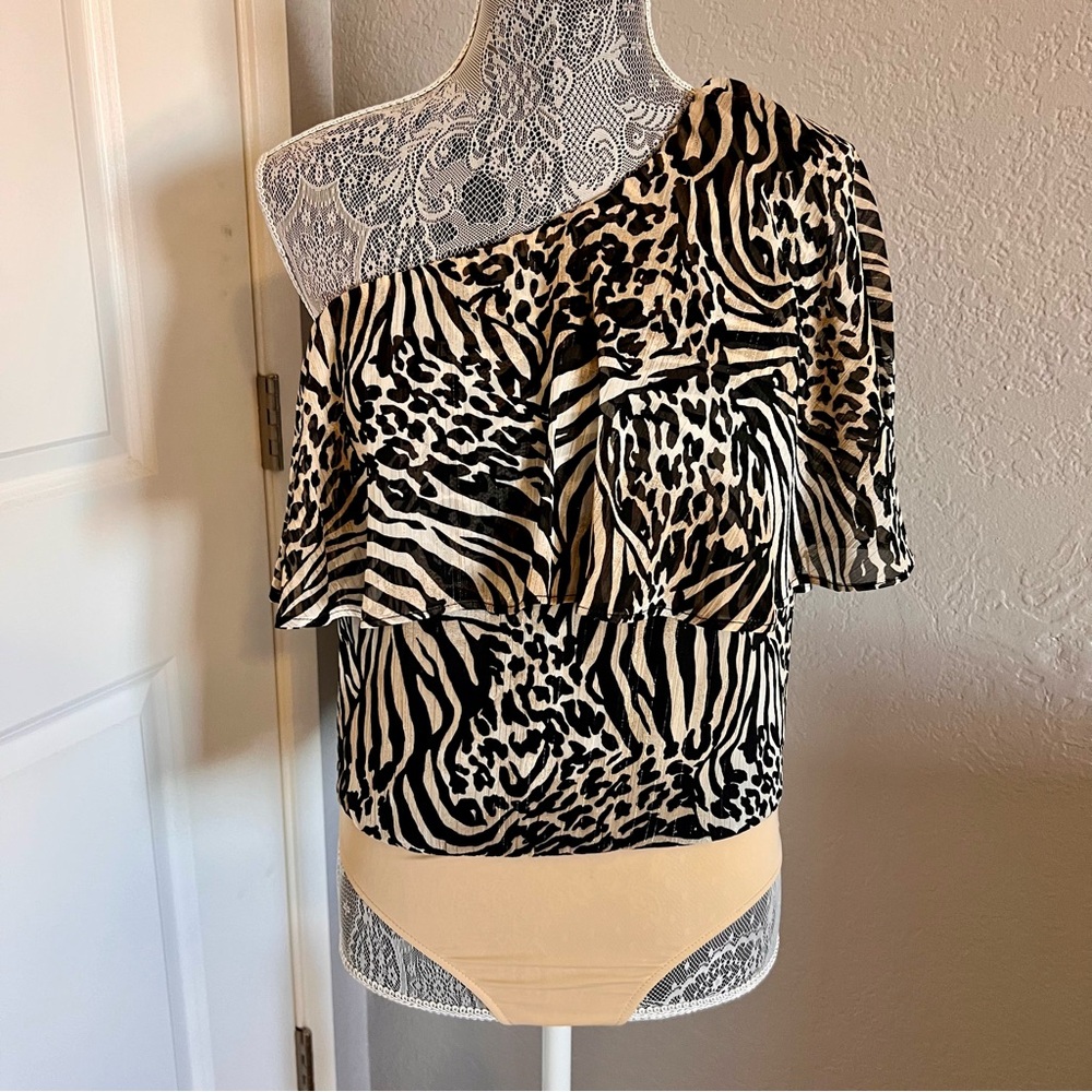 Express x Rachel Zoe Animal Print One-Shoulder Bodysuit